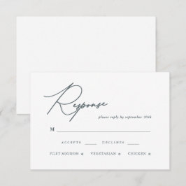 Tarjeta RSVP de casamiento de caligrafía azul de b