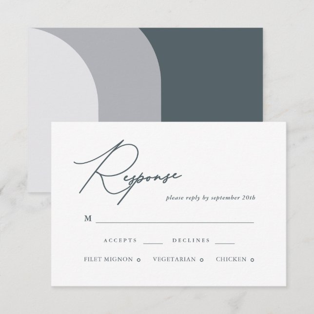 Tarjeta RSVP de casamiento de caligrafía de arco a (Anverso / Reverso)