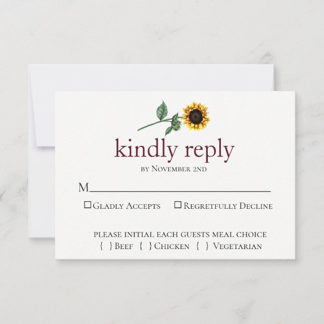 Tarjeta RSVP de casamiento de campos de girasol (Anverso)