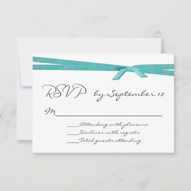 Tarjeta RSVP de casamiento de cinta turquesa de mo (Anverso)