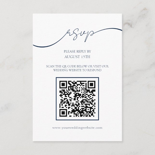 Tarjeta RSVP de casamiento de código QR azul de la (Anverso)