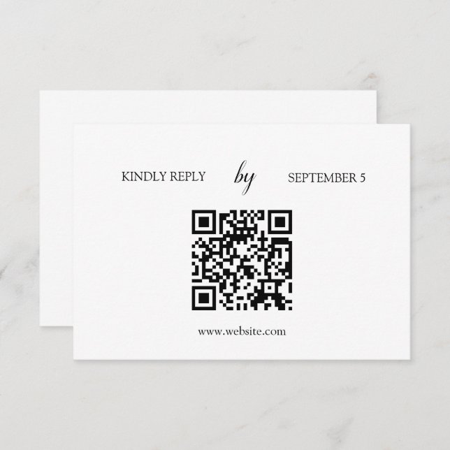 Tarjeta RSVP de casamiento de código QR blanco mod (Anverso / Reverso)