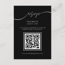 Tarjeta RSVP de casamiento de código QR blanco y n