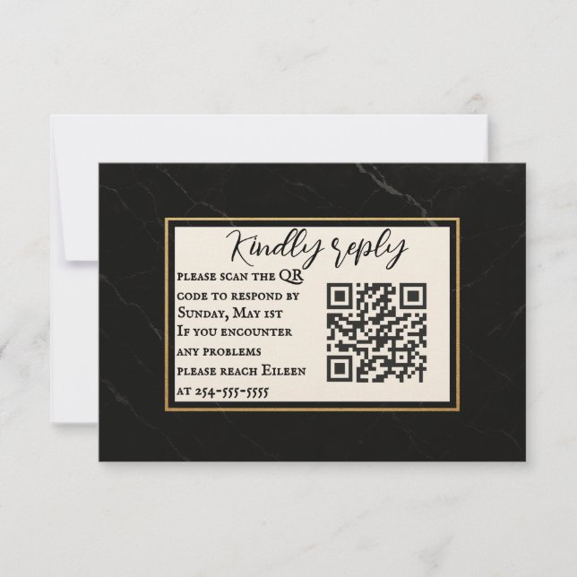Tarjeta RSVP de casamiento de código QR de Marble  (Anverso)