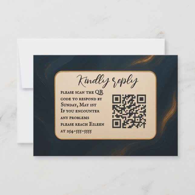 Tarjeta RSVP de casamiento de código QR de musa me (Anverso)