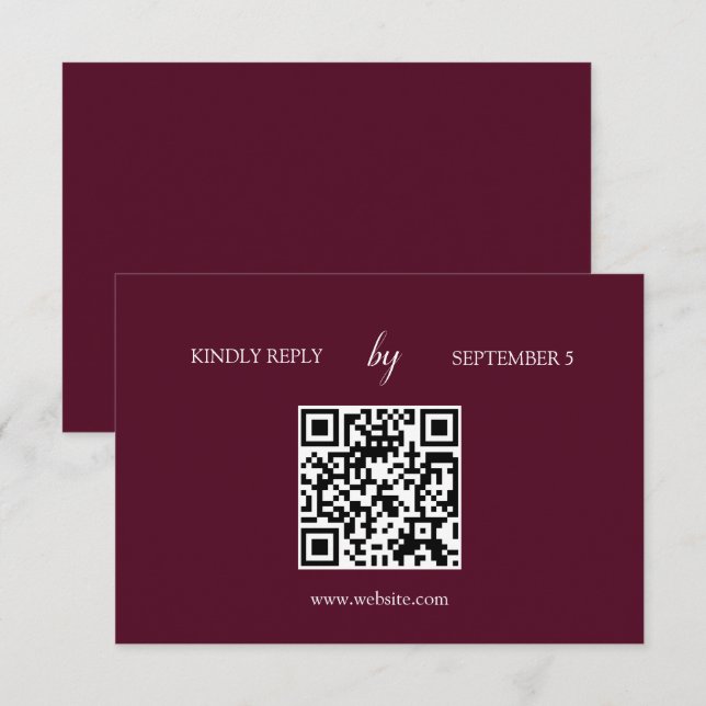Tarjeta RSVP de casamiento de código QR en Borgoña (Anverso / Reverso)