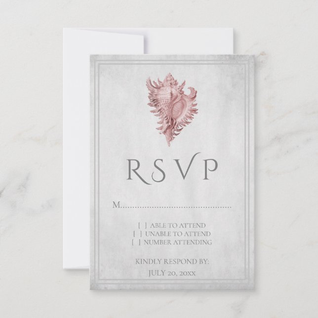 Tarjeta RSVP de casamiento de concha rosa (Anverso)