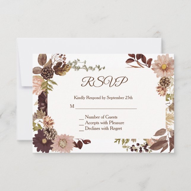 Tarjeta RSVP de casamiento de cono de pino de otoñ (Anverso)