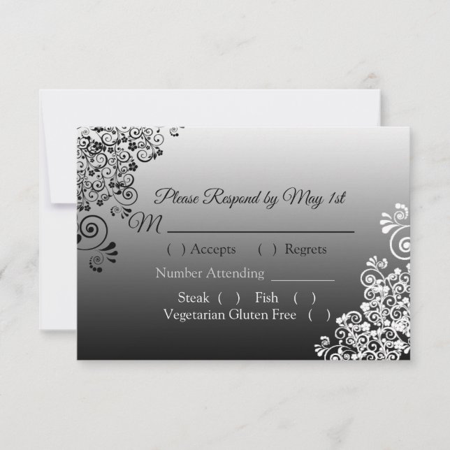 Tarjeta RSVP de casamiento de degradado blanco y n (Anverso)
