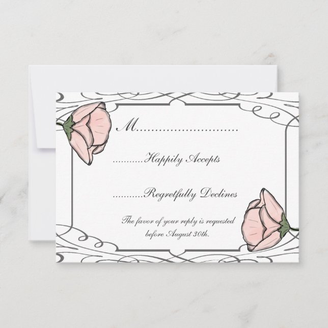 Tarjeta RSVP de casamiento de flor rosa y de traba (Anverso)