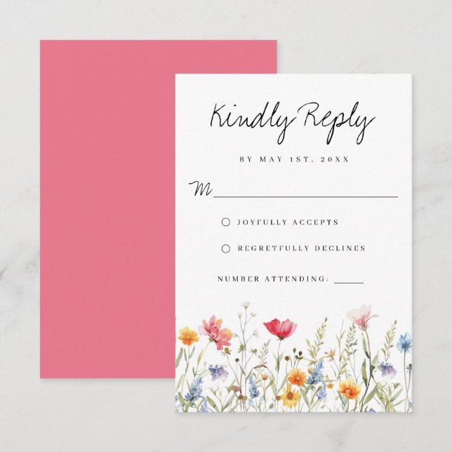 Tarjeta RSVP de casamiento de flores silvestres (Anverso / Reverso)