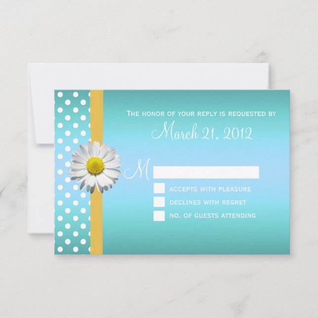 Tarjeta RSVP de casamiento de margarita azul y ama (Anverso)
