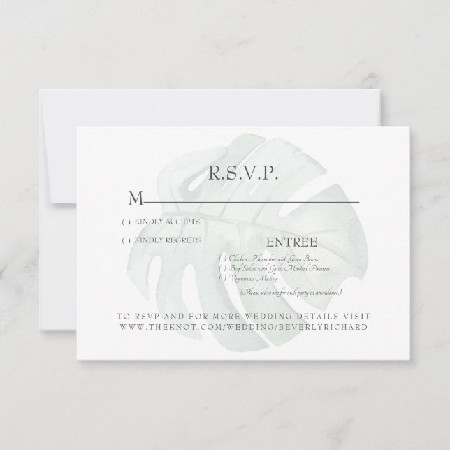 Tarjeta RSVP de casamiento de oliva tropical (Anverso)