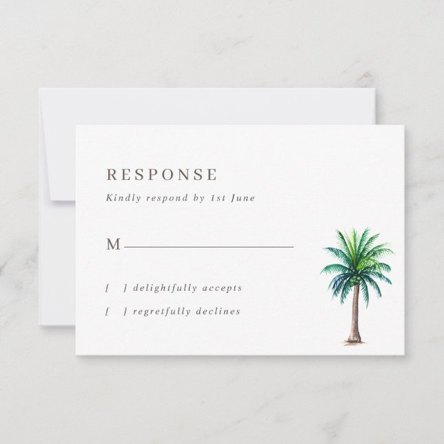 Tarjeta RSVP de casamiento de palmeras tropicales (Anverso)