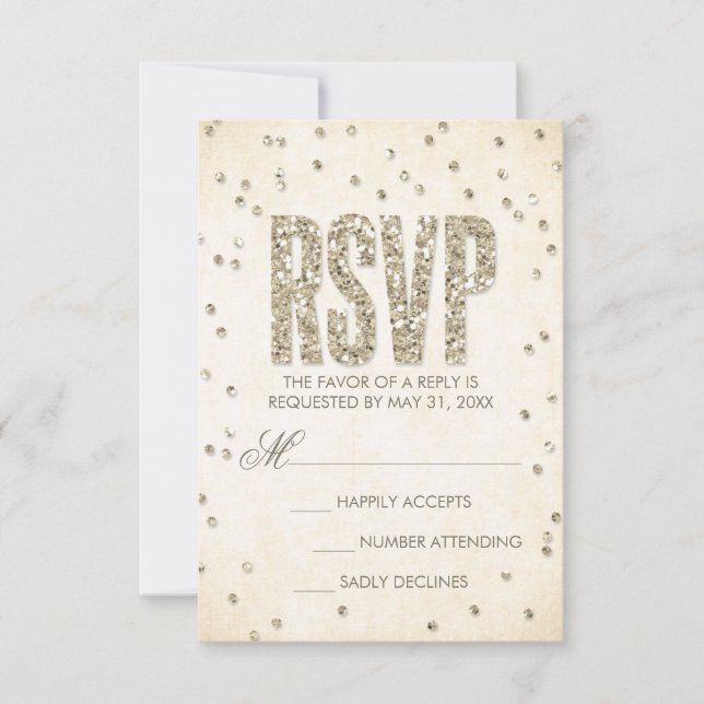Tarjeta RSVP de casamiento de Purpurina dorado (Anverso)