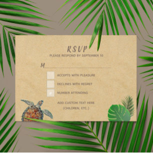 Tarjeta RSVP de casamiento de tortugas tropicales 