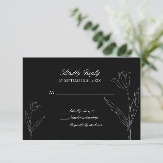 Tarjeta RSVP de casamiento de tulipanes Minimalist (Anverso de pie)