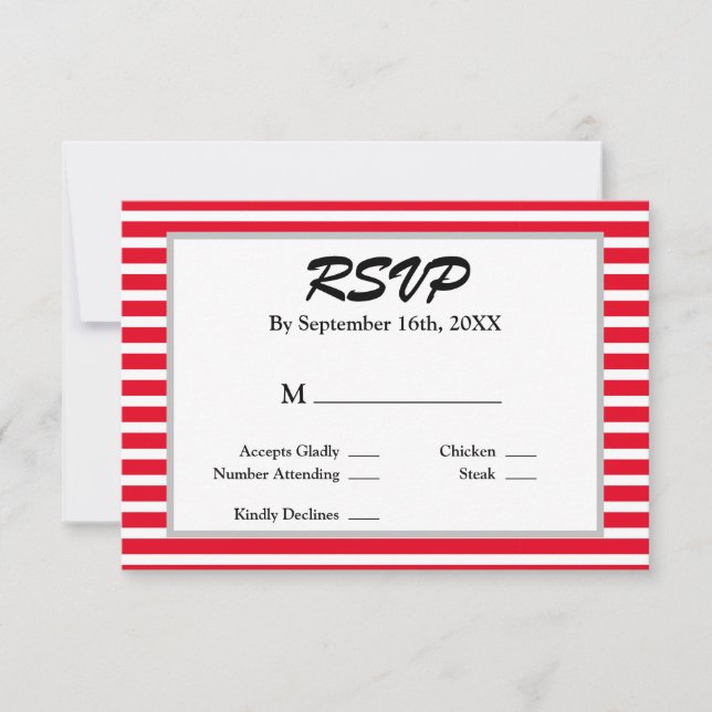 Tarjeta RSVP de casamiento enmarcado de rayas roja (Anverso)