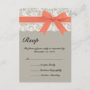 Tarjeta RSVP de casamiento gris de cinta de encaje