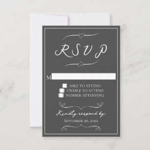 Tarjeta RSVP de casamiento gris manuscrito