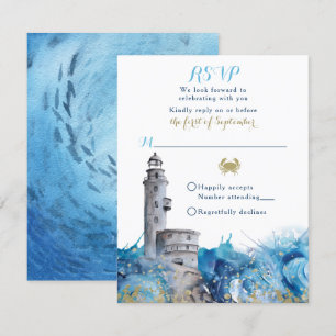 Tarjeta RSVP de casamiento náutico de faro Waves W