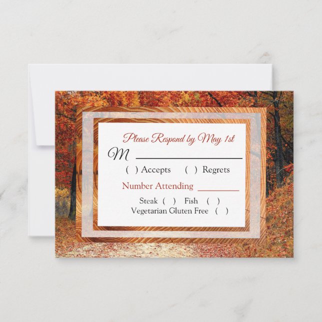 Tarjeta RSVP de casamiento otoñal de árboles y hoj (Anverso)