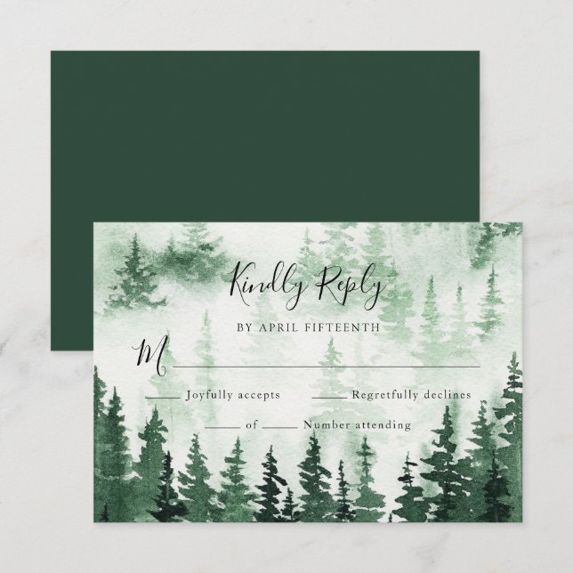 Tarjeta RSVP de casamiento Pine Forest Wedding (Anverso / Reverso)
