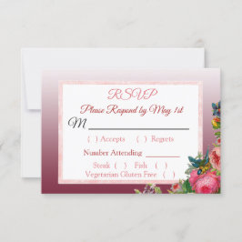 Tarjeta RSVP de casamiento rayado floral de PInk R