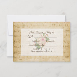 Tarjeta RSVP de casamiento rosa rosa de la música