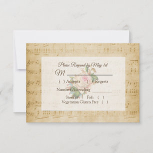Tarjeta RSVP de casamiento rosa rosa de la música 
