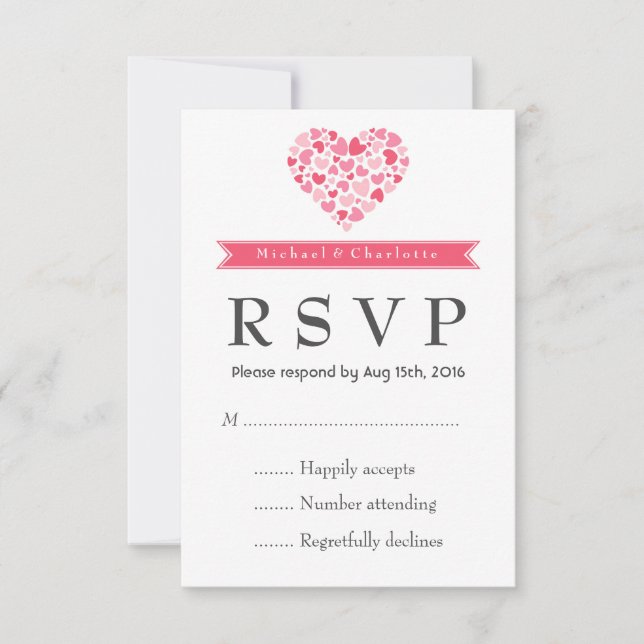 Tarjeta RSVP de casamiento rosa y blanco para cora (Anverso)