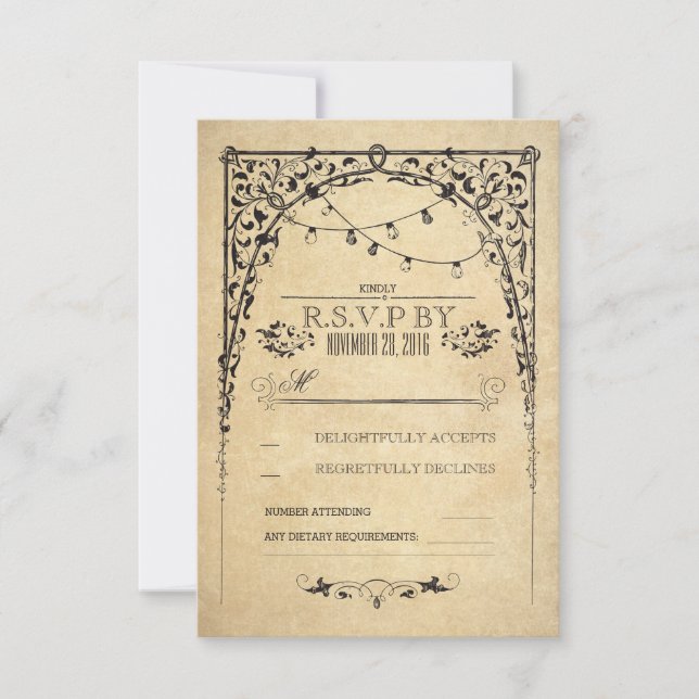 tarjeta RSVP de casamiento vintage (Anverso)