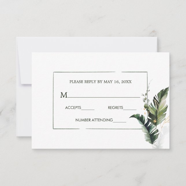 Tarjeta RSVP de cascarilla tropical Foliage Weddin (Anverso)