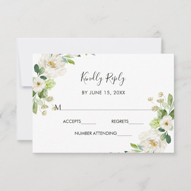 Tarjeta RSVP de casquería blanca floral (Anverso)