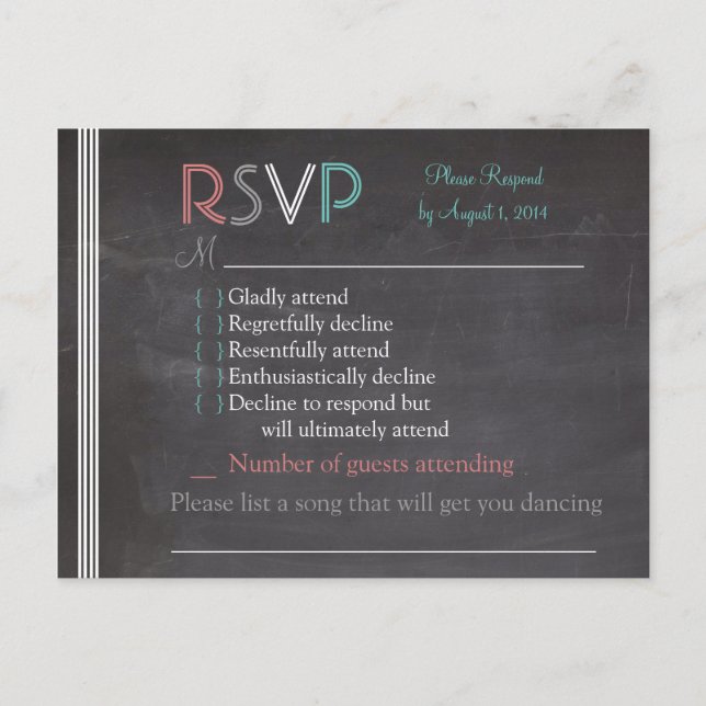 Tarjeta RSVP de Chalkboard (Anverso)