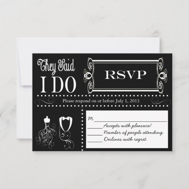 Tarjeta RSVP de Chalkboard de Boda posterior (Anverso)