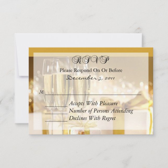Tarjeta RSVP de Champagne y Oro (Anverso)