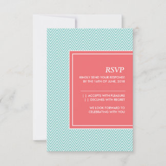 Tarjeta RSVP de Chevron azul y coral