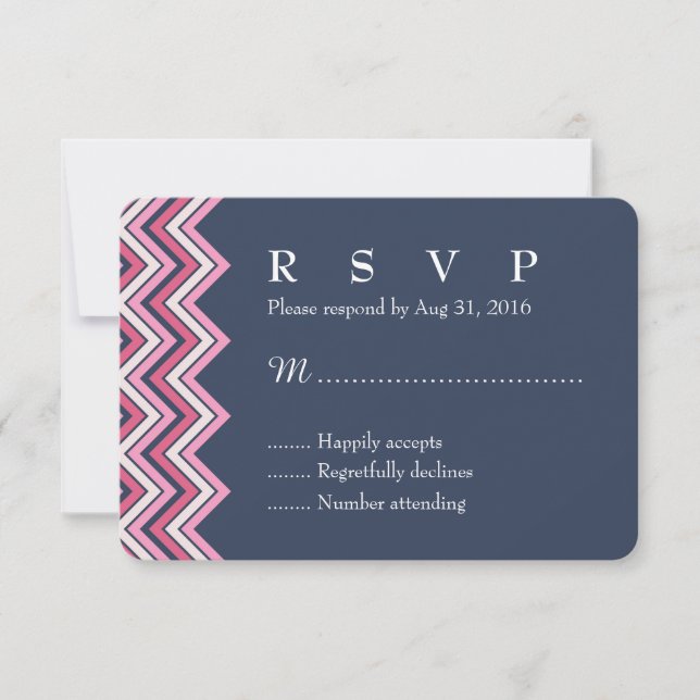 Tarjeta RSVP de Chevron azul y rosa de la Marina p (Anverso)