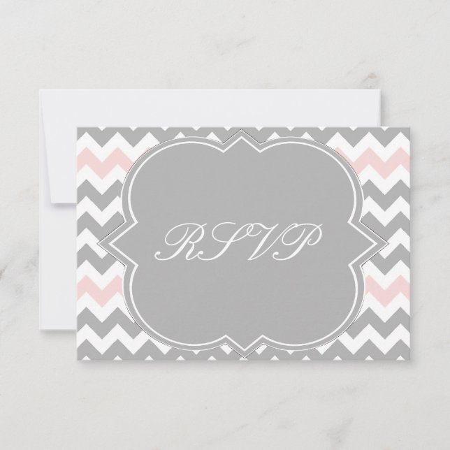 Tarjeta RSVP de Chevron rosa gris (Anverso)