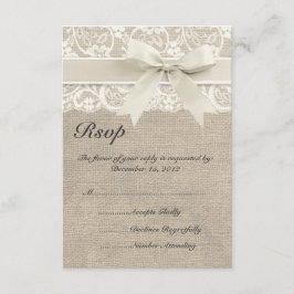 Tarjeta RSVP de Cinta de Marfil y Boda Burlap
