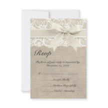 Tarjeta RSVP de Cinta de Marfil y Boda Burlap