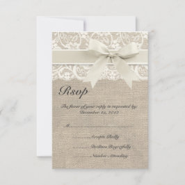 Tarjeta RSVP de Cinta de Marfil y Boda Burlap