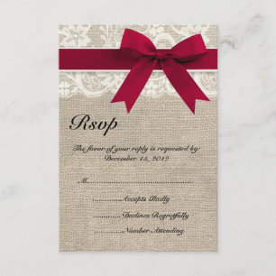 Tarjeta RSVP de Cinta Roja de Marfil Lace y Boda B