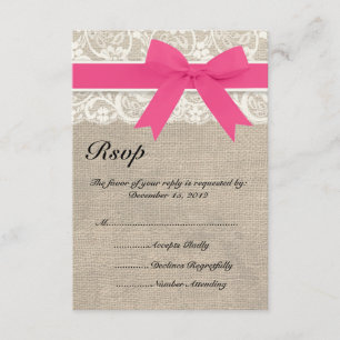 Tarjeta RSVP de Cinta rosa y Lace y Boda Burlap