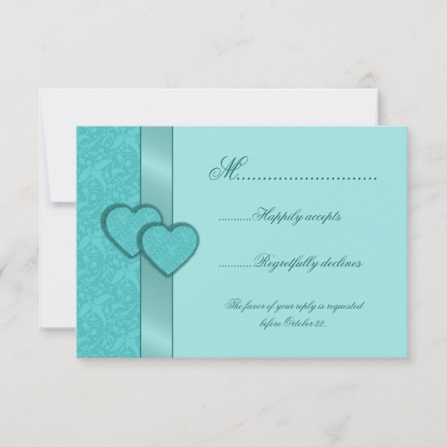 Tarjeta RSVP de cinta satinada y corazón de damasc (Anverso)