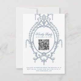 Tarjeta RSVP de código QR barroco de origen azul f