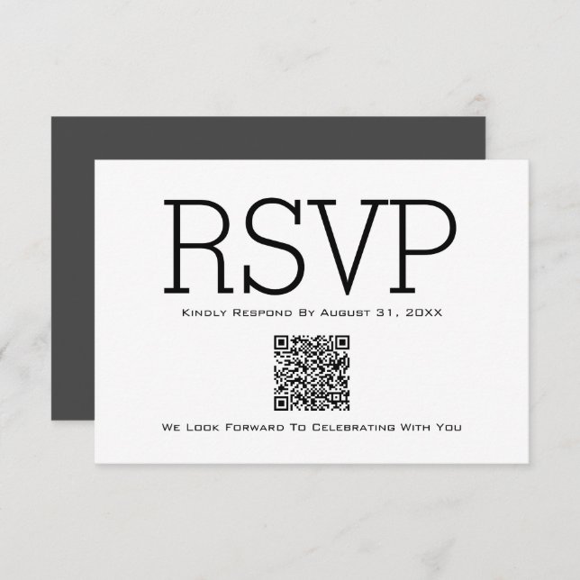 Tarjeta RSVP de código QR básico minimalista esenc (Anverso / Reverso)