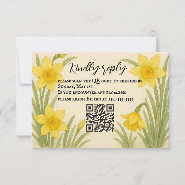 Tarjeta RSVP de código QR Daffodil Kiss (Anverso)