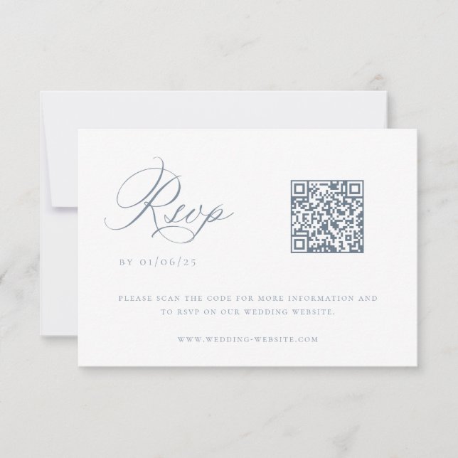 Tarjeta RSVP de código QR de Boda azul turbio (Anverso)